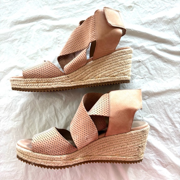 NWOT Eileen Fisher Willow Wedge Espadrilles Sandals blush Pink leather SZ 9 - Picture 6 of 16